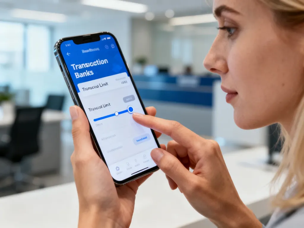 Kobieta zmieniająca limit transakcji w aplikacji mobilnej Alior Banku na ekranie smartfona.