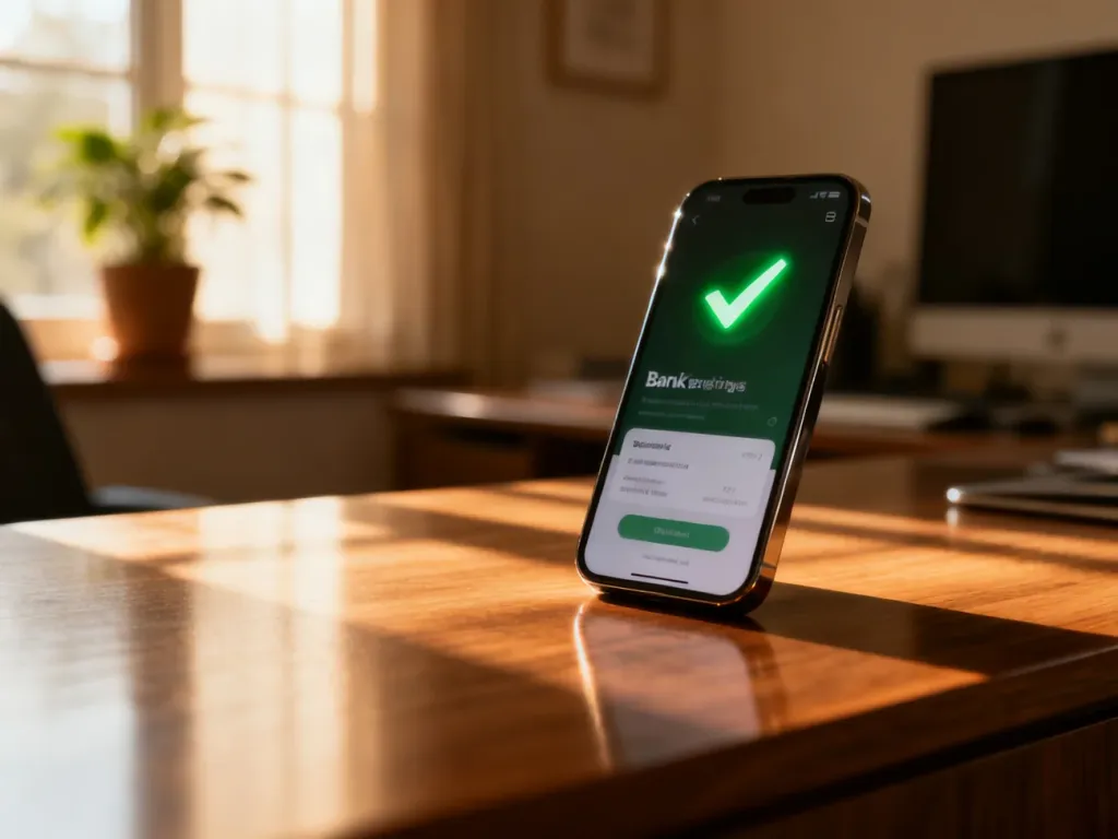 Nowoczesny smartfon z aplikacją bankową na ekranie, symbolizujący szybkie i darmowe wykonanie przelewu online.