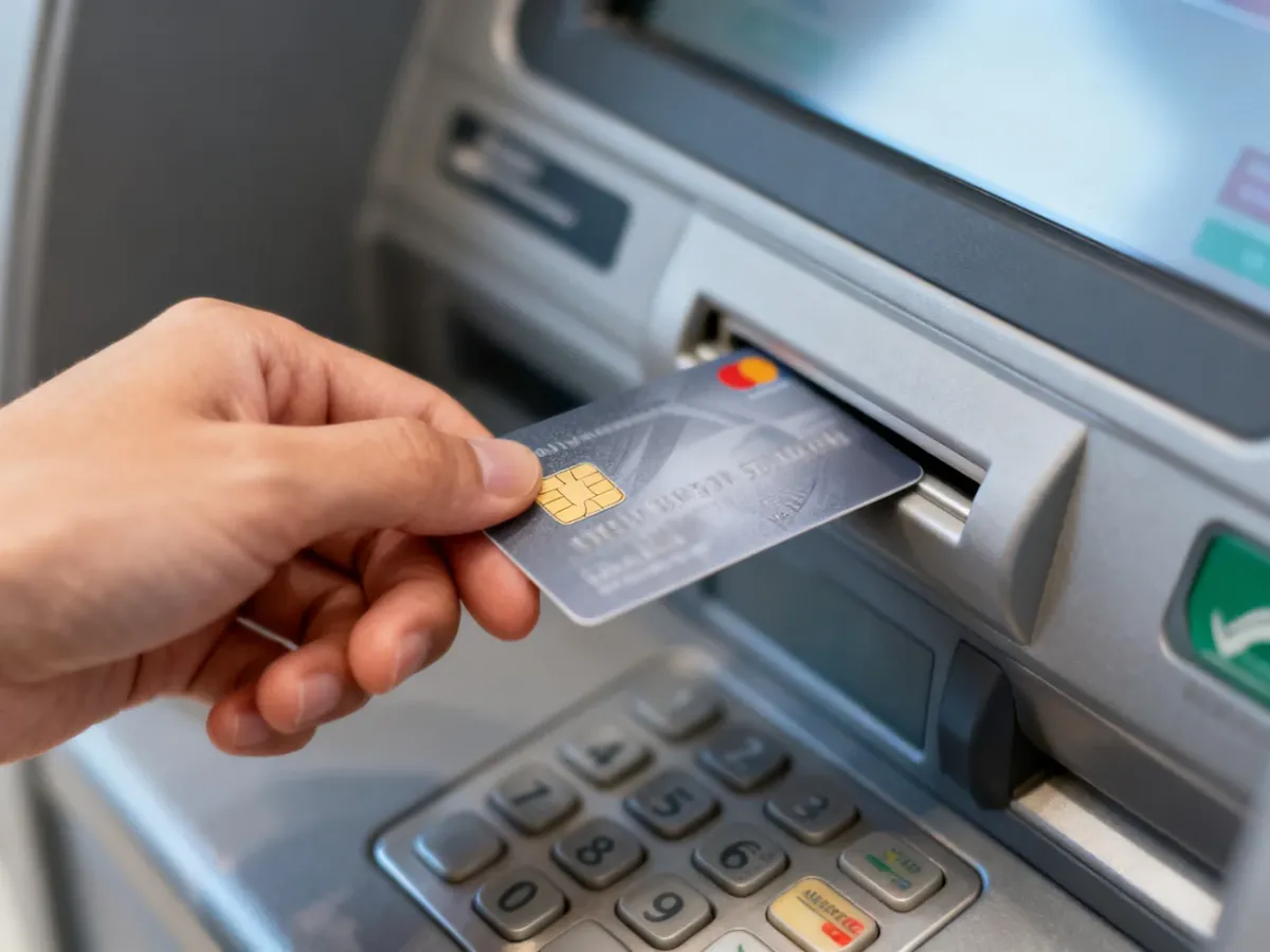 Prawidłowe wkładanie karty chipem do przodu do szczeliny bankomatu