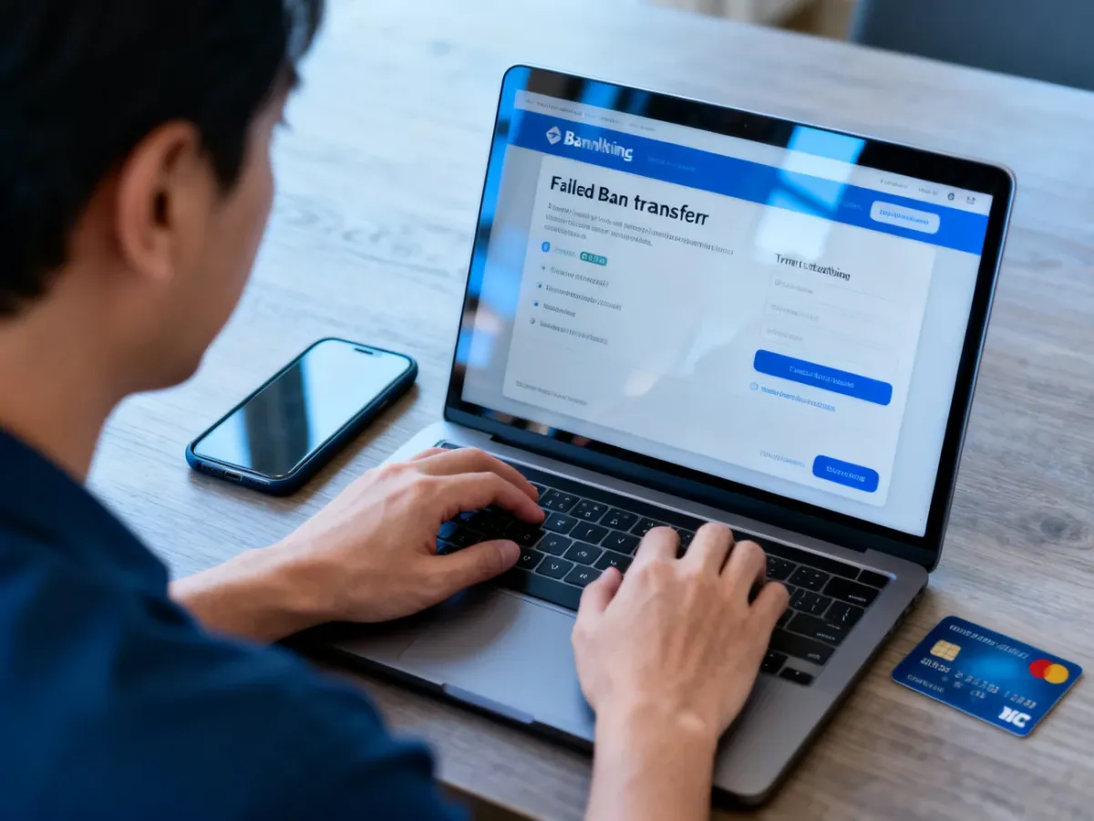 Osoba sprawdzająca status nieudanego przelewu w bankowości internetowej