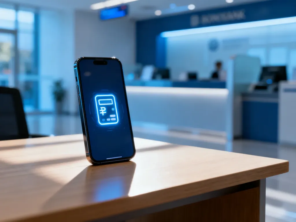 Smartfon z ikoną płatności cyfrowej na drewnianym biurku, symbolizujący nowoczesne i szybkie płatności BLIK.