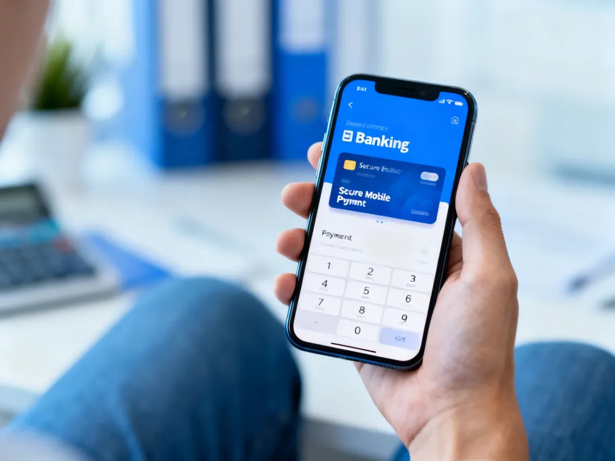 Smartfon z aplikacją bankową i funkcją płatności mobilnych