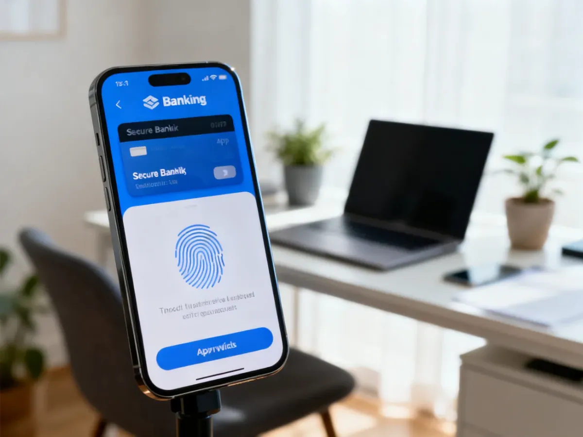 Smartfon z aplikacją bankową podczas bezpiecznego potwierdzania transakcji