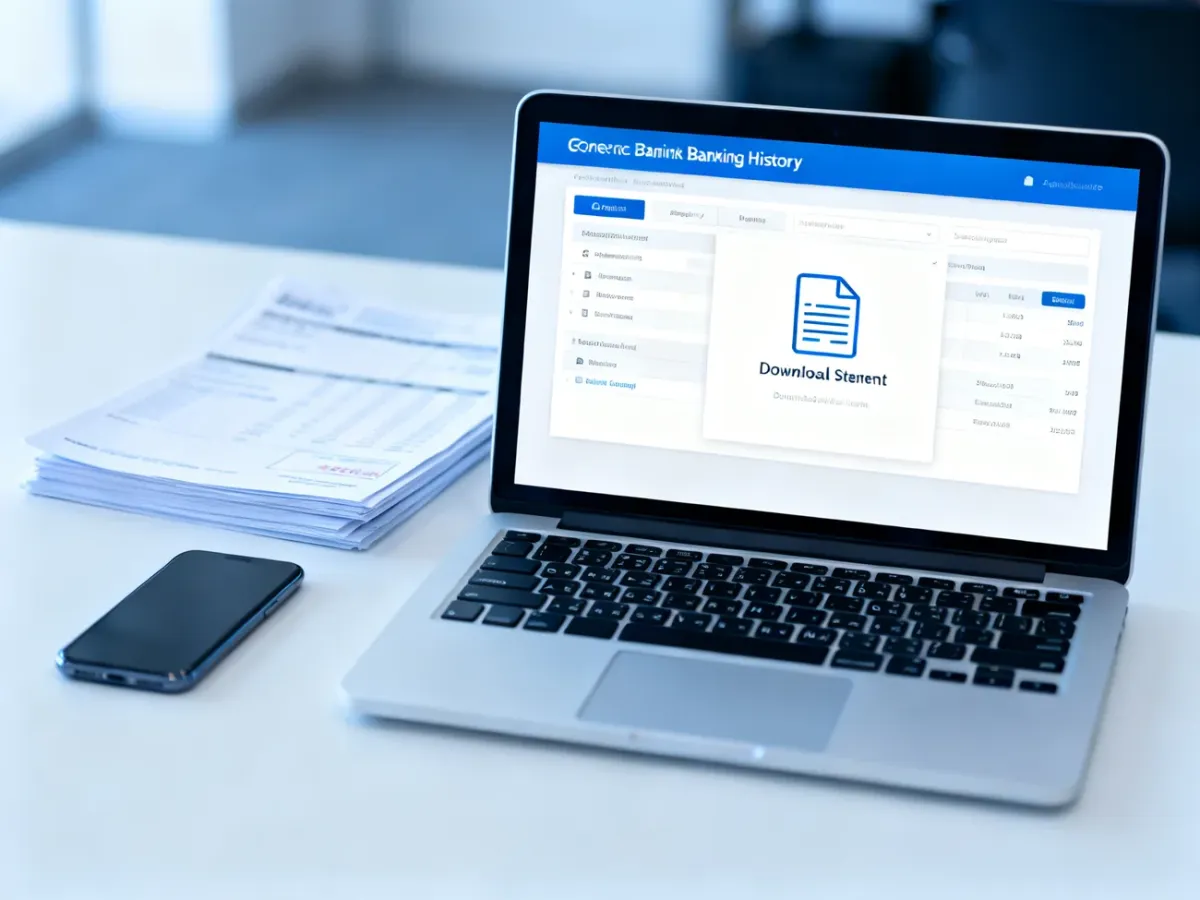 Laptop with online banking history and downloadable account statement