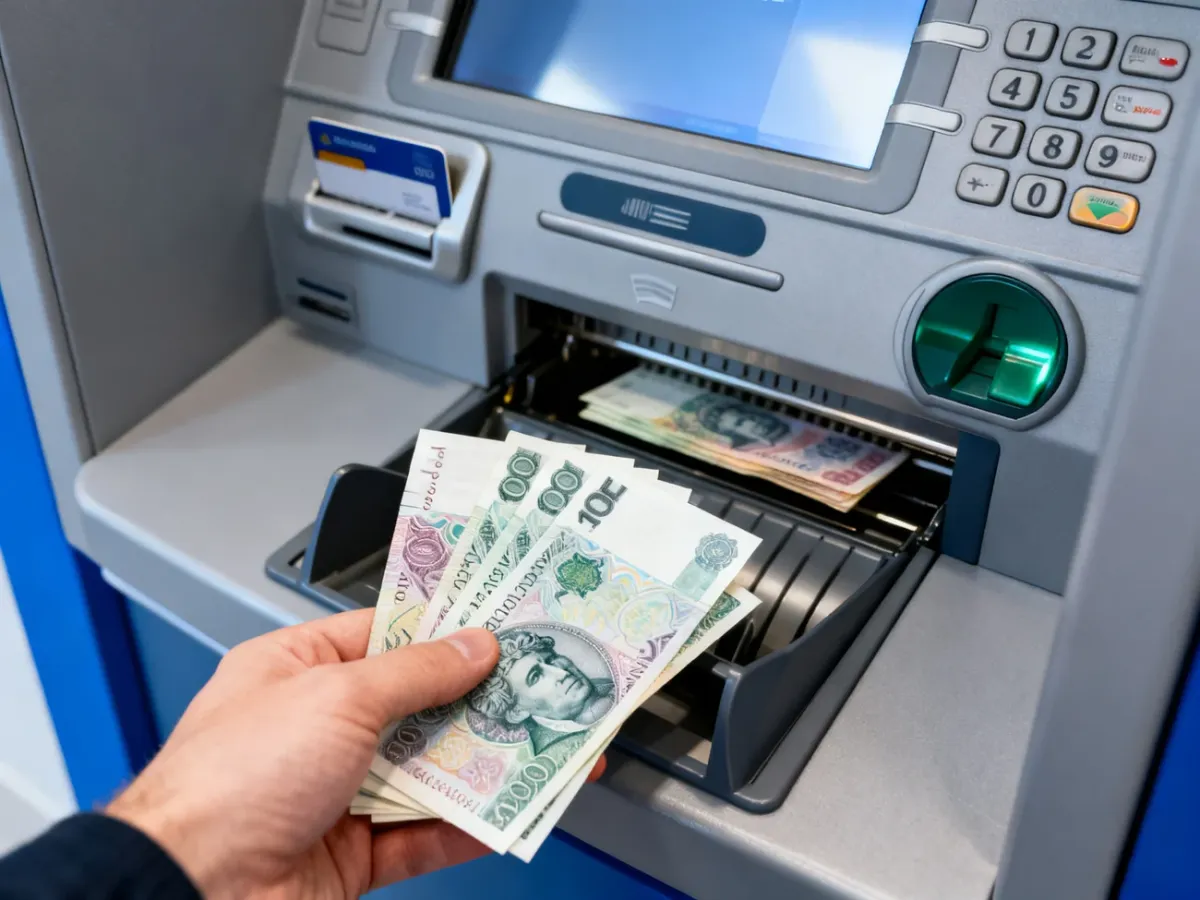 Wpłatomat z otwartym podajnikiem i przygotowanymi banknotami