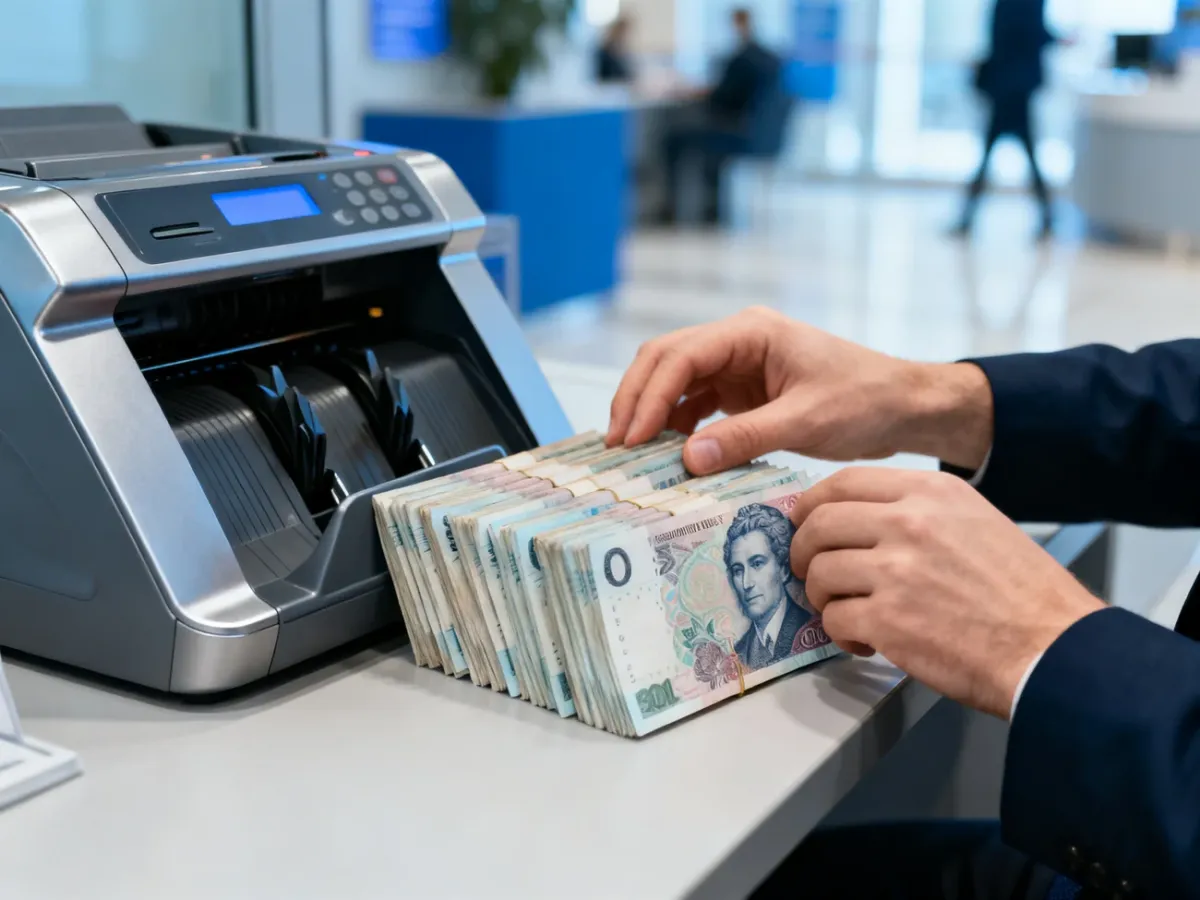 Przygotowane banknoty ułożone obok wpłatomatu