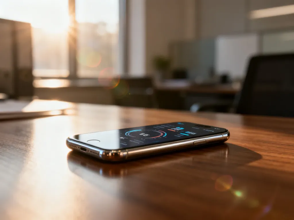 Smartfon z interfejsem bankowości na drewnianym biurku, symbolizujący nowoczesne zakładanie konta online.
